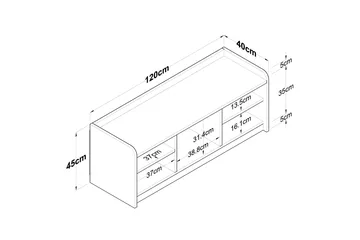 Caraway Skobänk 120x45 cm Vit/Brun - Hanah Home - Förvaring - Skoförvaring - Skobänk & skohylla med bänk