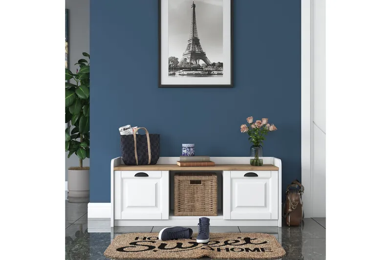 Caraway Skobänk 120x45 cm Vit/Brun - Hanah Home - Förvaring - Skoförvaring - Skobänk & skohylla med bänk