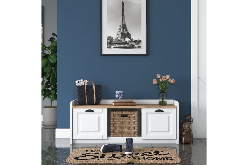 Caraway Skobänk 120x45 cm Vit/Brun - Hanah Home - Förvaring - Skoförvaring - Skobänk & skohylla med bänk