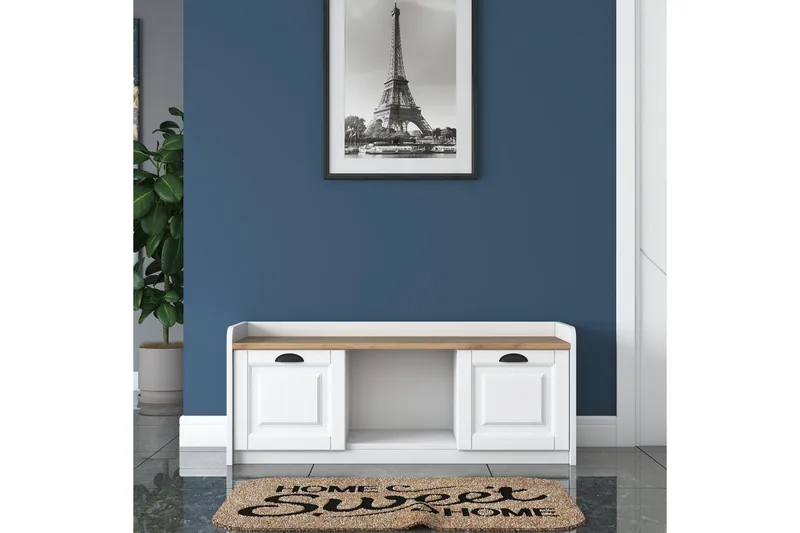 Caraway Skobänk 120x45 cm Vit/Brun - Hanah Home - Förvaring - Skoförvaring - Skobänk & skohylla med bänk