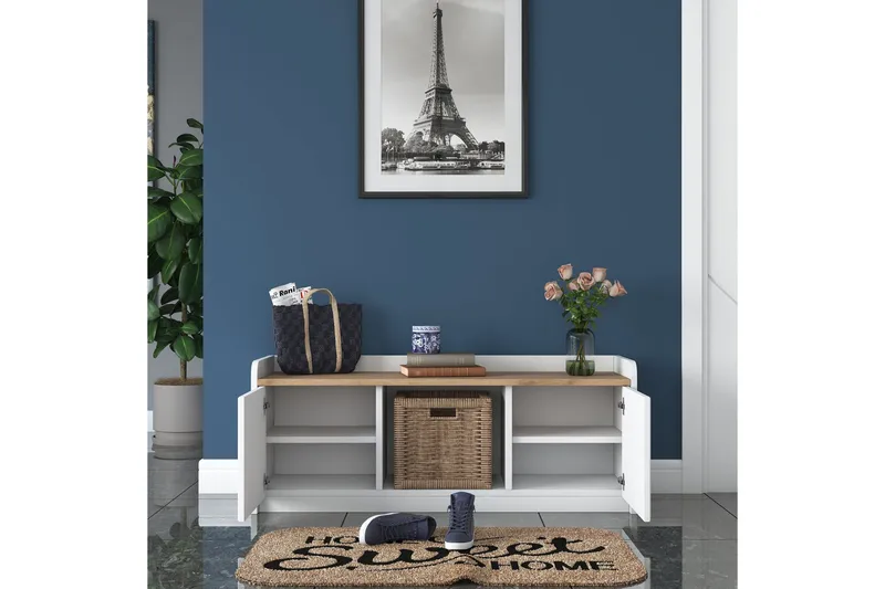 Caraway Skobänk 120x45 cm Vit/Brun - Hanah Home - Förvaring - Skoförvaring - Skobänk & skohylla med bänk