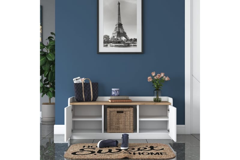 Caraway Skobänk 120x45 cm Vit/Brun - Hanah Home - Förvaring - Skoförvaring - Skobänk & skohylla med bänk