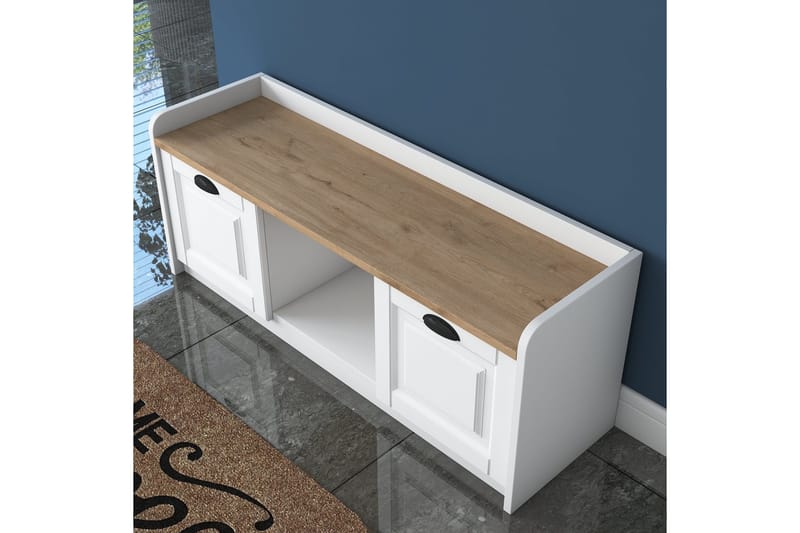 Caraway Skobänk 120x45 cm Vit/Brun - Hanah Home - Förvaring - Skoförvaring - Skobänk & skohylla med bänk