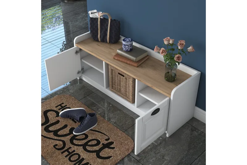 Caraway Skobänk 120x45 cm Vit/Brun - Hanah Home - Förvaring - Skoförvaring - Skobänk & skohylla med bänk