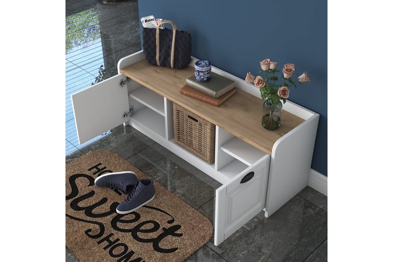 Caraway Skobänk 120x45 cm Vit/Brun - Hanah Home - Förvaring - Skoförvaring - Skobänk & skohylla med bänk