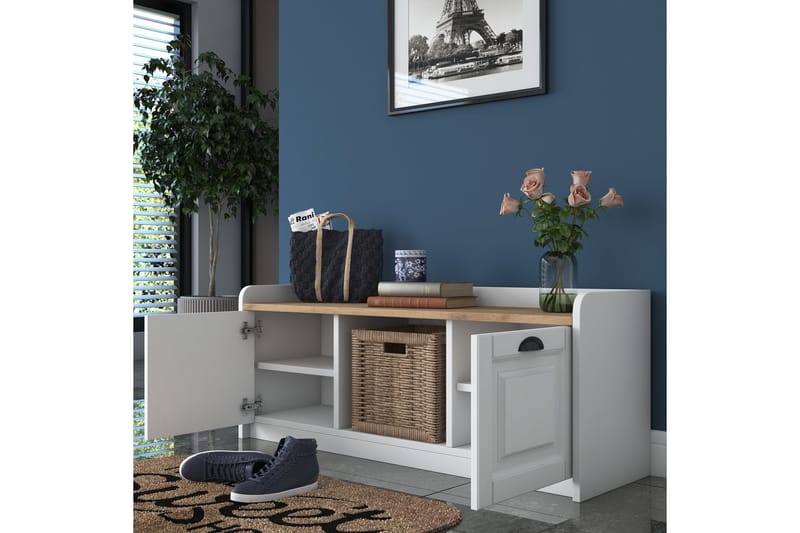 Caraway Skobänk 120x45 cm Vit/Brun - Hanah Home - Förvaring - Skoförvaring - Skobänk & skohylla med bänk