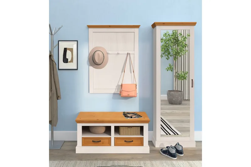 Skobänk Loft24 Selma Skobänk 100 cm Vit - Förvaring - Skoförvaring - Skobänk & skohylla med bänk