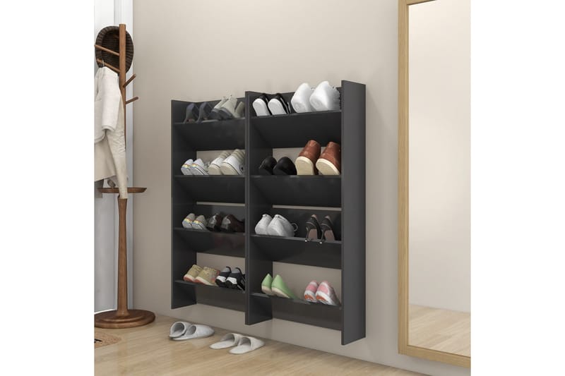 Väggmonterat skoställ 4 st grå 60x18x60 cm spånskiva - Grå - Hallförvaring - Skohylla & skoställ