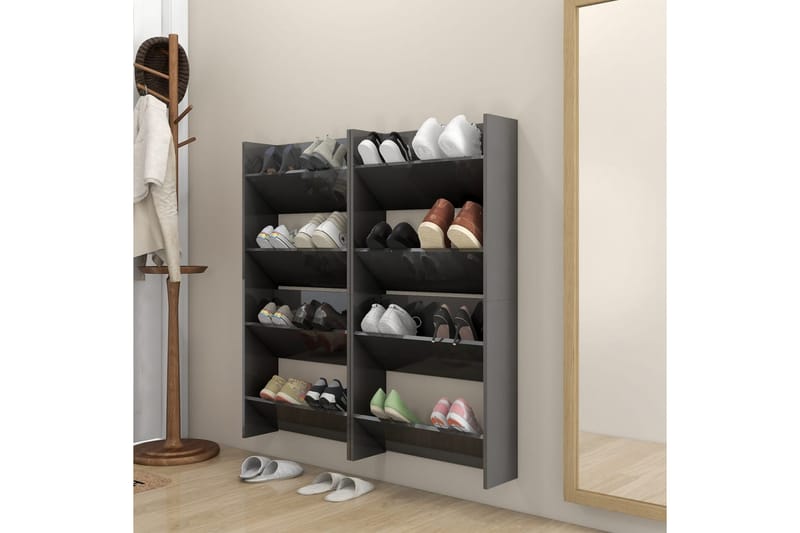 Väggmonterat skoställ 4 st grå högglans 60x18x60 cm spånskiv - Grå högglans - Hallförvaring - Skohylla & skoställ