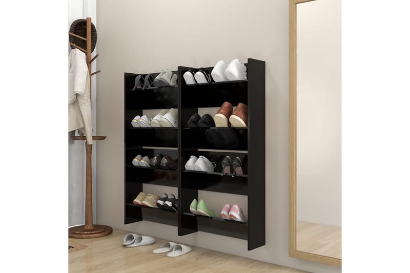 Väggmonterat skoställ 4 st svart 60x18x60 cm spånskiva - Svart - Hallförvaring - Skohylla & skoställ