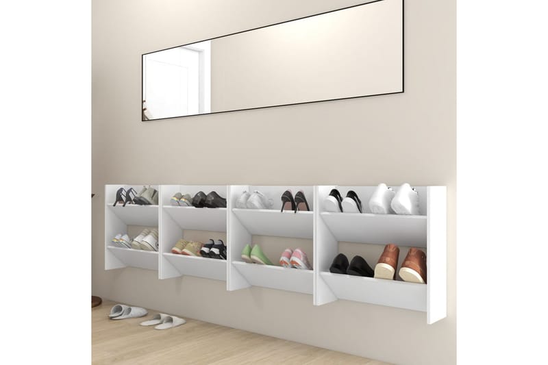 Väggmonterat skoställ 4 st vit 60x18x60 cm spånskiva - Vit - Hallförvaring - Skohylla & skoställ