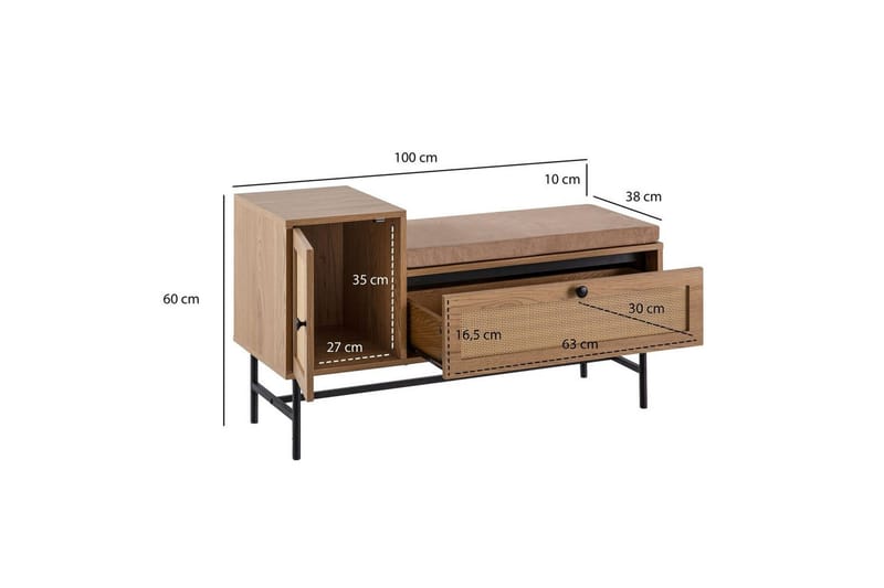 Skoskåp Wohnling Klädd Bänk Ekmönstrad Folie 1 Dörr 1 Låda - Förvaring - Skoförvaring - Skobänk & skohylla med bänk