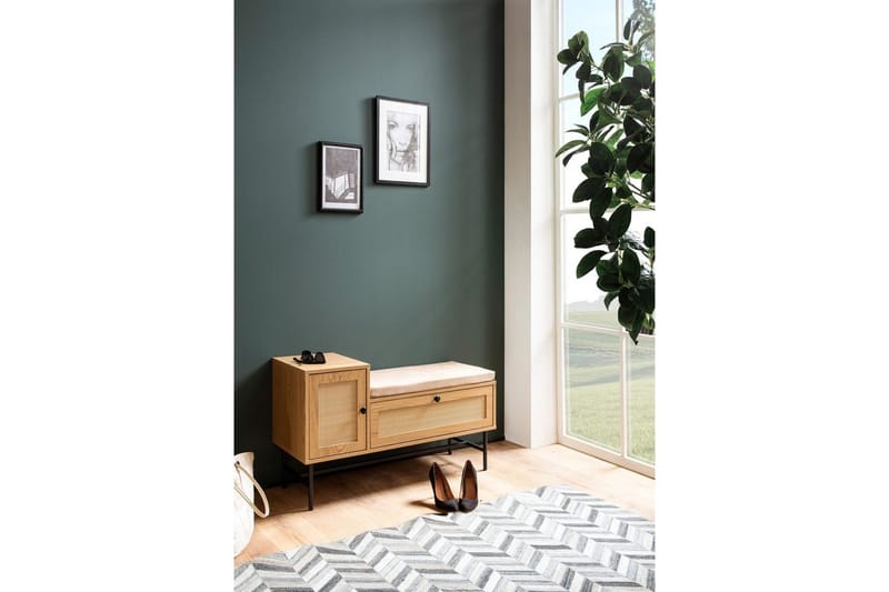 Skoskåp Wohnling Klädd Bänk Ekmönstrad Folie 1 Dörr 1 Låda - Förvaring - Skoförvaring - Skobänk & skohylla med bänk