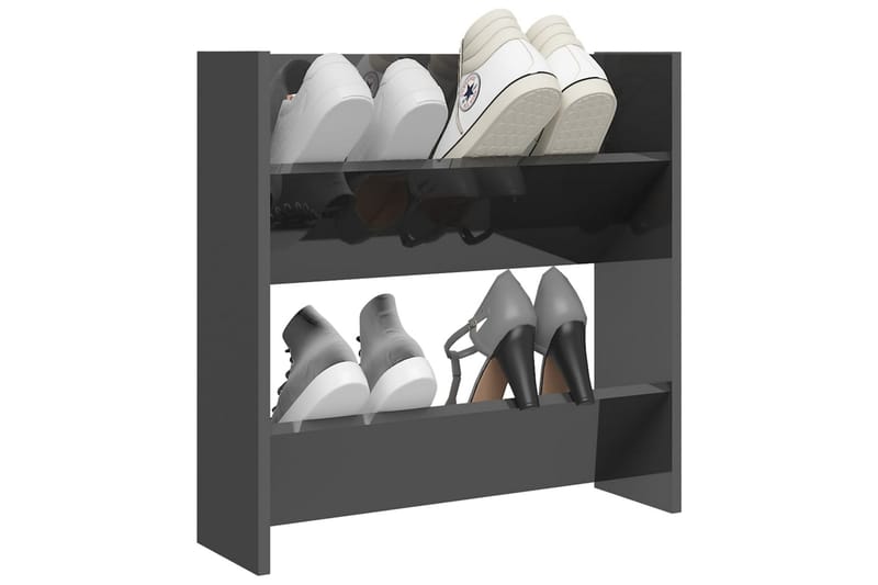 Väggmonterat skoställ grå högglans 60x18x60 cm spånskiva - Grå högglans - Hallförvaring - Skohylla & skoställ