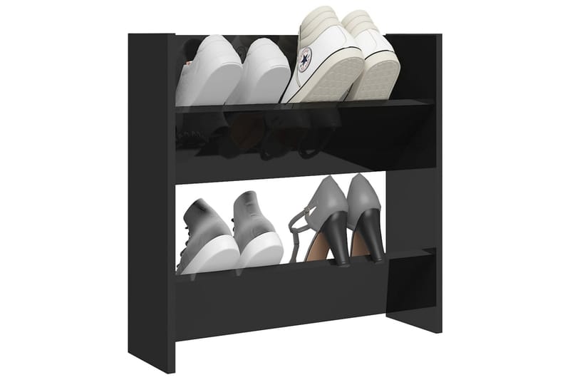 Väggmonterat skoställ svart högglans 60x18x60 cm spånskiva - Svart högglans - Hallförvaring - Skohylla & skoställ