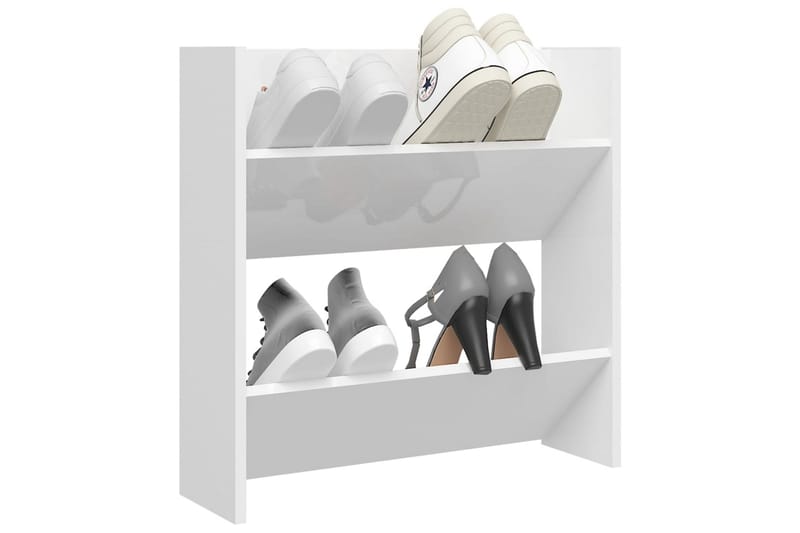 Väggmonterat skoställ vit högglans 60x18x60 cm spånskiva - Vit högglans - Hallförvaring - Skohylla & skoställ