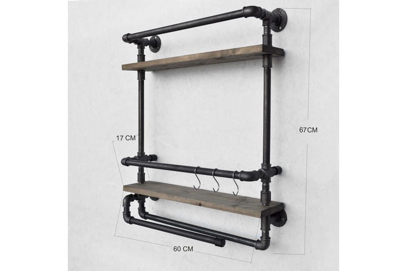Evila Vägghylla Rör/Trä - Trä/Svart - Förvaring - Småförvaring - Väggförvaring