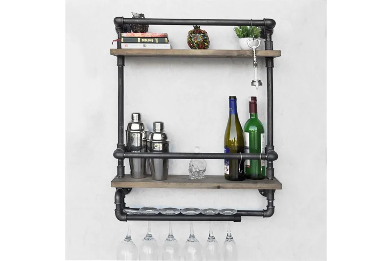 Evila Vägghylla Rör/Trä - Trä/Svart - Förvaring - Småförvaring - Väggförvaring