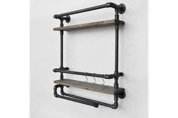 Evila Vägghylla Rör/Trä - Trä/Svart - Förvaring - Småförvaring - Väggförvaring