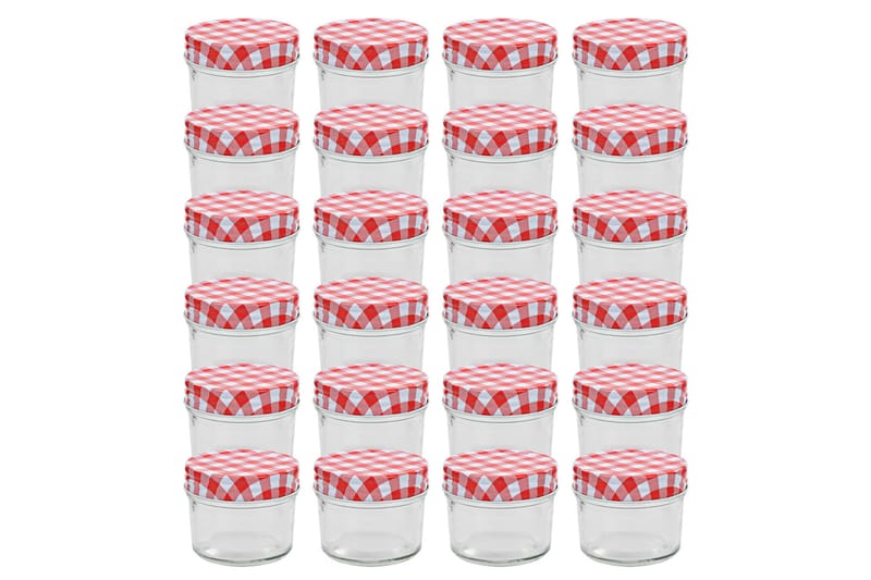 Syltburkar i glas med vita och röda lock 24 st 110 ml - Röd - Småförvaring - Förvaringsburk - Burkar & flaskor