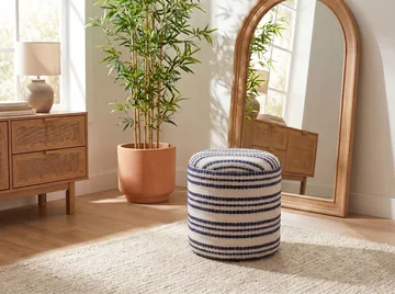 Öster Rund sittpuff med förvaring i bomull - beige, mörkblå - Förvaring - Småförvaring - Förvaringskorg