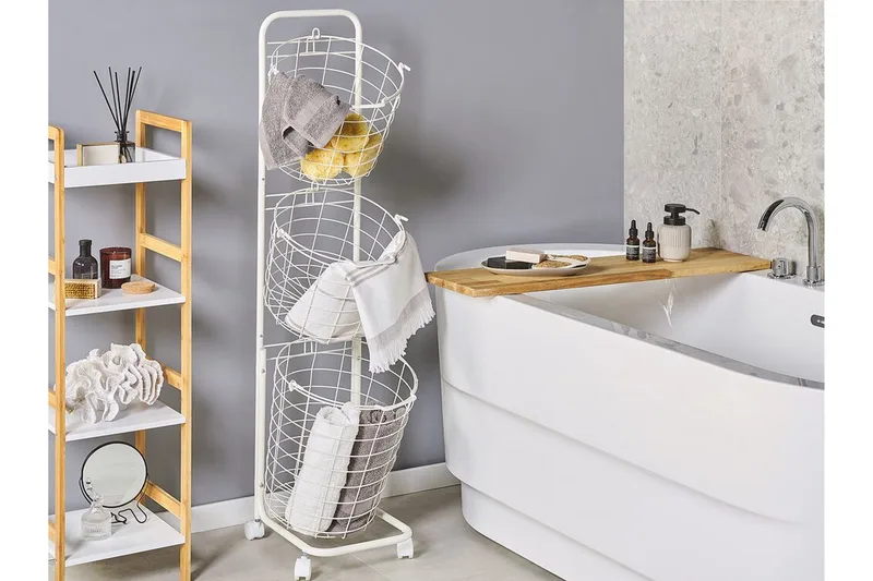 Ayapal Metallställ 37 cm 3 Korgar - Vit - Förvaring - Småförvaring - Förvaringskorg - Trådkorg