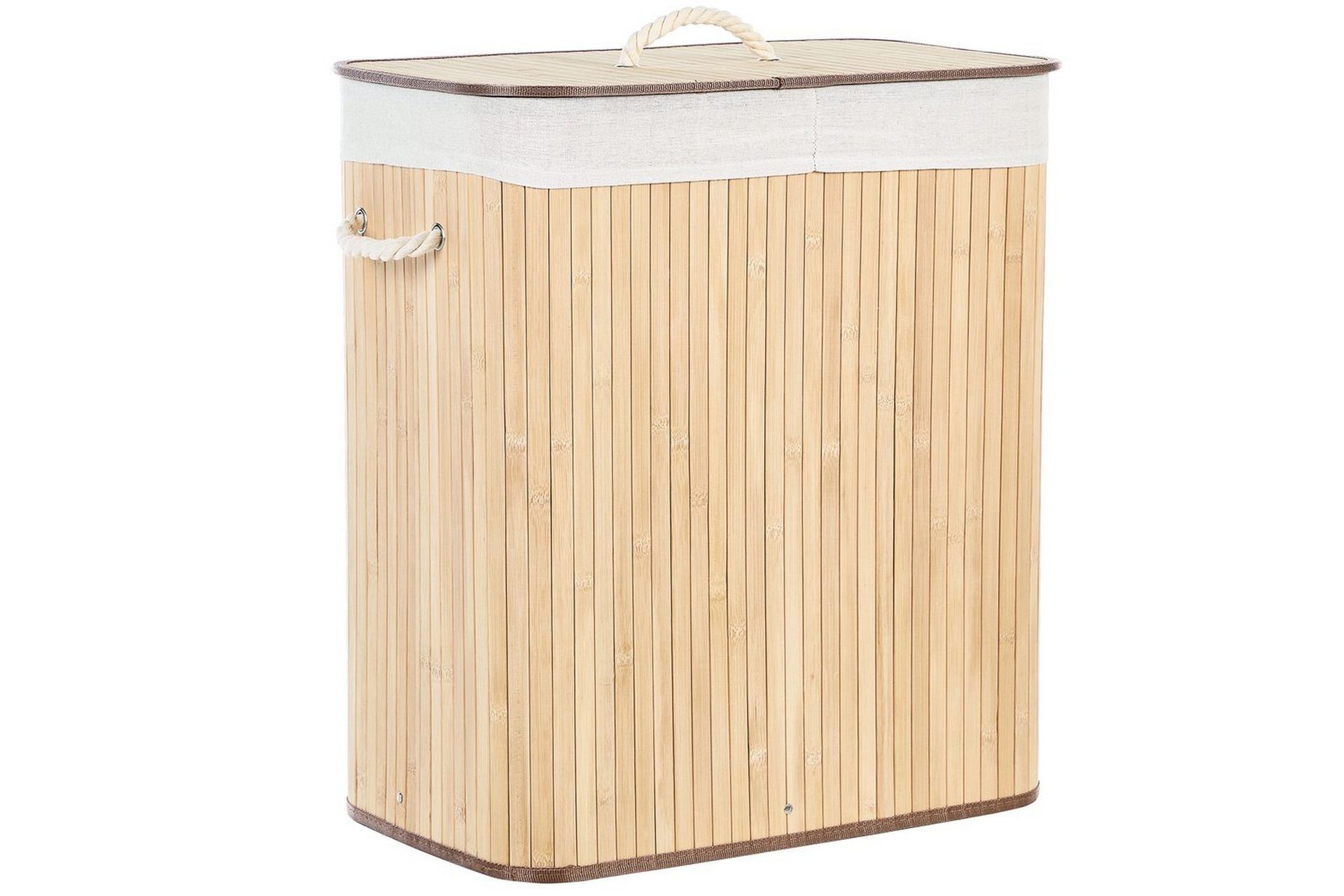 Tvättkorg Kandy i ljus bambu med lock och vit tygpåse
