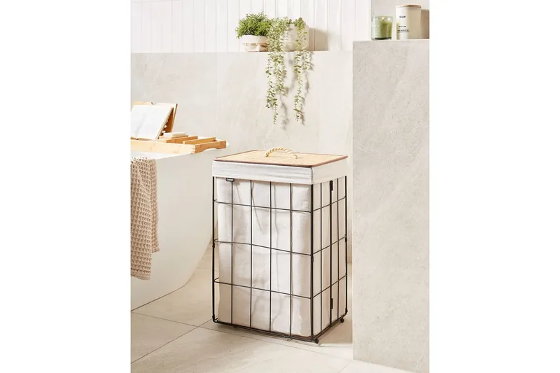 Tvättkorgar Mirissa Svart/vit/ljus trä - Svart/vit/ljus trä - Förvaring - Klädförvaring - Tvättkorg