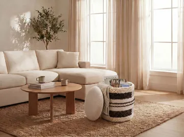 Virek Rund sittpuff med förvaring i ulltyg - beige - Förvaring - Småförvaring - Förvaringskorg