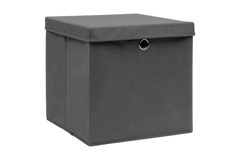 Förvaringslådor med lock 4 st 28x28x28 cm grå - Grå - Förvaringslåda