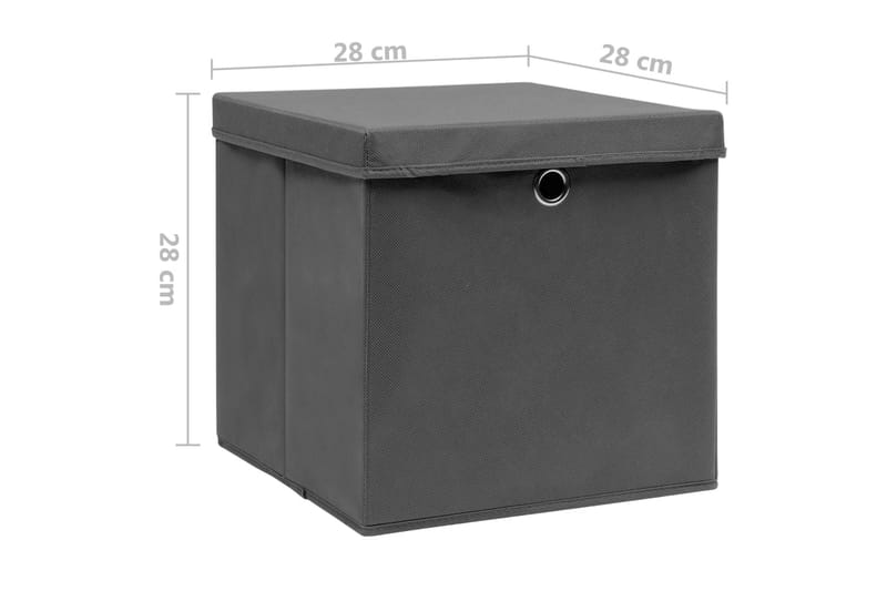 Förvaringslådor med lock 4 st 28x28x28 cm grå - Grå - Förvaringslåda