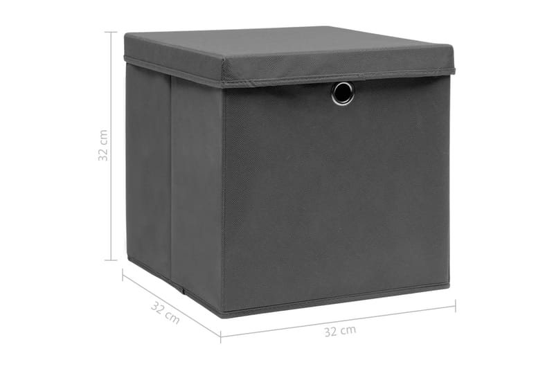 Förvaringslådor med lock 4 st grå 32x32x32 cm tyg - Grå - Förvaringslåda