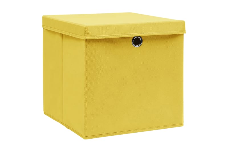 Förvaringslådor med lock 4 st gul 32x32x32 cm tyg - Gul - Förvaringslåda