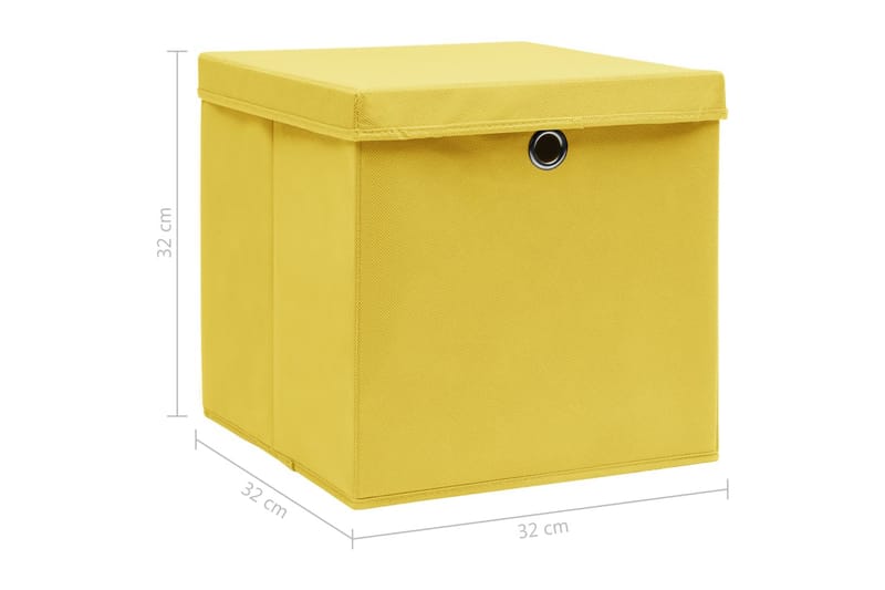 Förvaringslådor med lock 4 st gul 32x32x32 cm tyg - Gul - Förvaringslåda