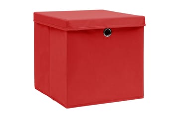 Förvaringslådor med lock 4 st röd 32x32x32 cm tyg