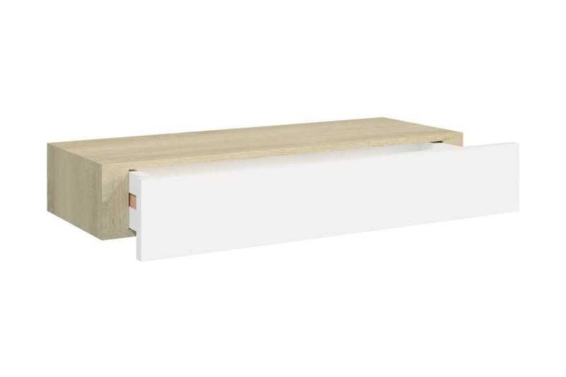 Väggmonterad låda ek och vit 60x23,5x10 cm MDF - Vit/Trä - Förvaringslåda