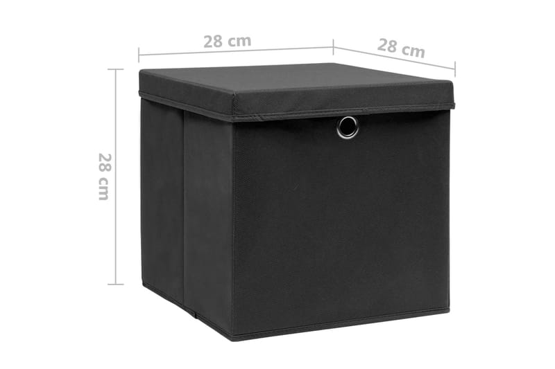 Förvaringslådor med lock 10 st 28x28x28 cm svart - Svart - Förvaringslåda