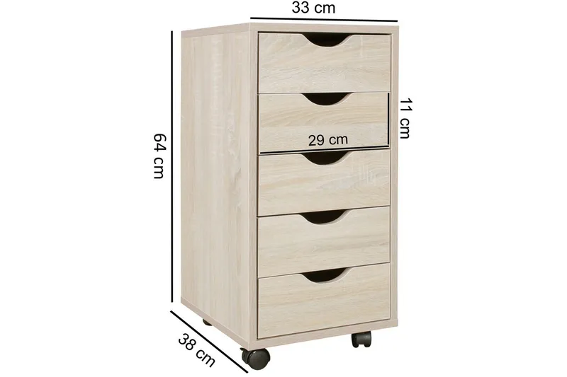 Rullkontejner Wohnling 5 lådor med folierad spånskiva och hjul, modern stil Sonoma - Sonoma - Förvaring - Förvaringsmöbler - Byrå - Hurts