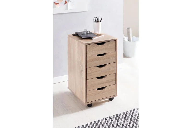 Rullkontejner Wohnling 5 lådor med folierad spånskiva och hjul, modern stil Sonoma - Sonoma - Förvaring - Förvaringsmöbler - Byrå - Hurts