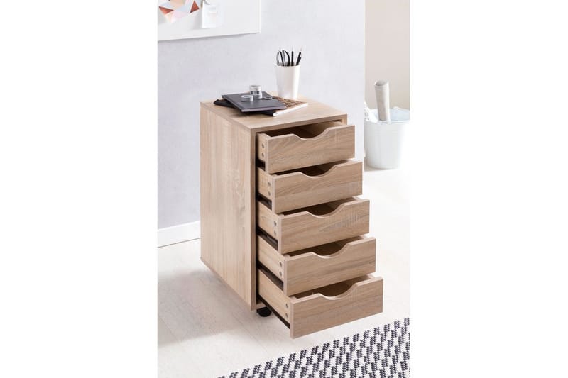 Rullkontejner Wohnling 5 lådor med folierad spånskiva och hjul, modern stil Sonoma - Sonoma - Förvaring - Småförvaring - Förvaringsställ - Laptopställ