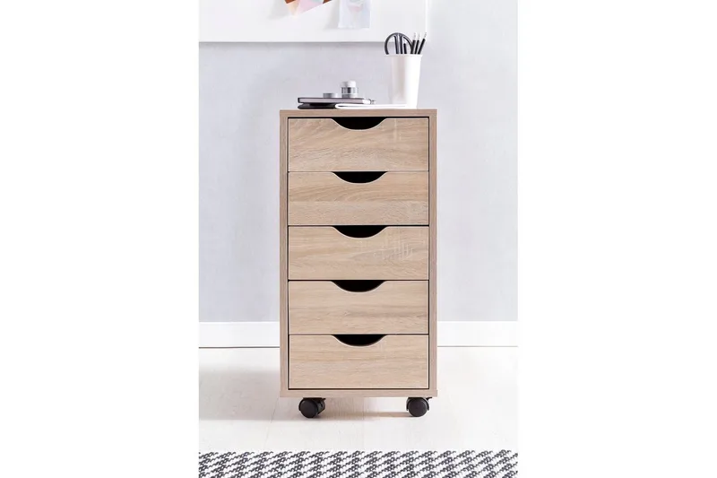 Rullkontejner Wohnling 5 lådor med folierad spånskiva och hjul, modern stil Sonoma - Sonoma - Förvaring - Förvaringsmöbler - Byrå - Hurts