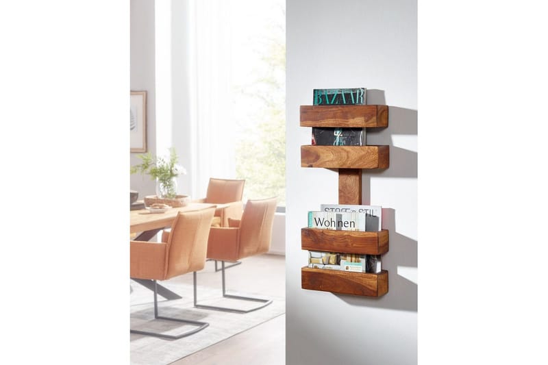 Tidningsställ Wohnling massivt trä för väggmontering, lantlig stil Rosenträ - Rosenträ - Förvaring - Småförvaring - Förvaringsställ - Tidningsställ