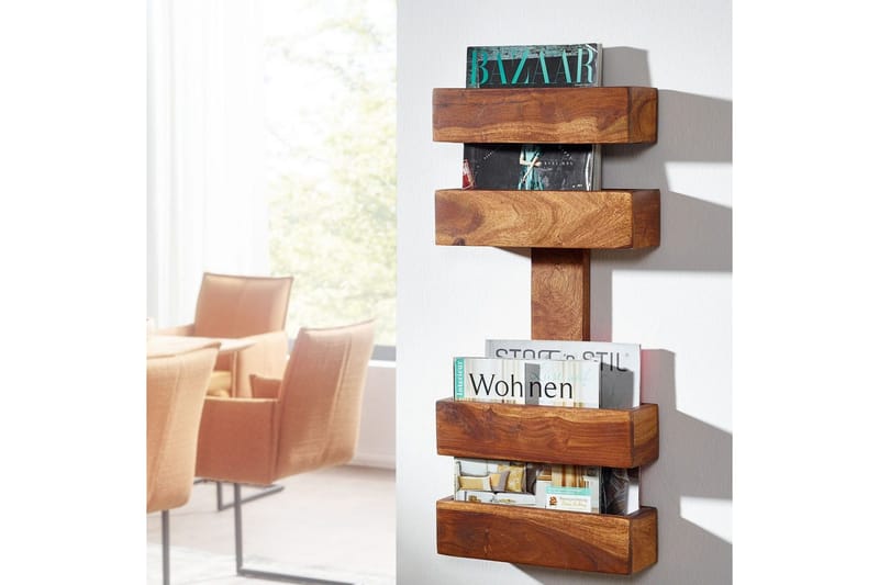 Tidningsställ Wohnling massivt trä för väggmontering, lantlig stil Rosenträ - Rosenträ - Förvaring - Småförvaring - Förvaringsställ - Tidningsställ