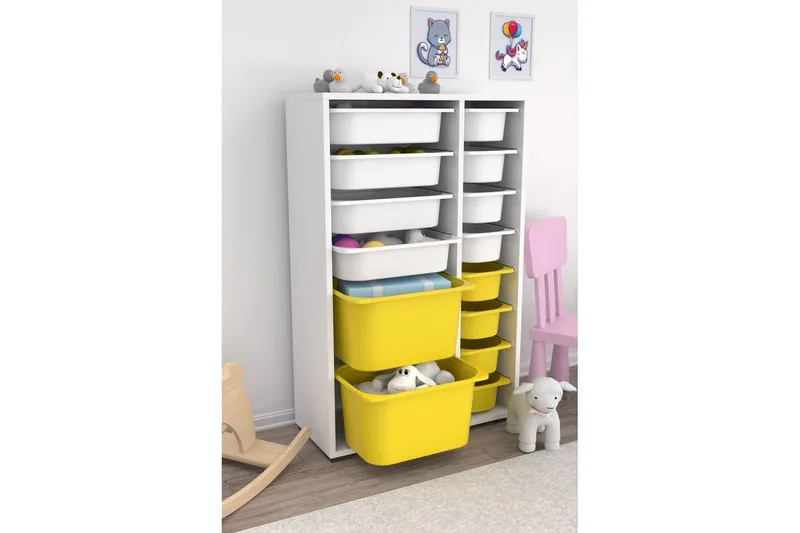 Flerfunktionsskåp Ravielwich (69,5 x 109 x 30 cm) Vit / Gul - Vit / Gul - Förvaring - Småförvaring - Förvaringslåda