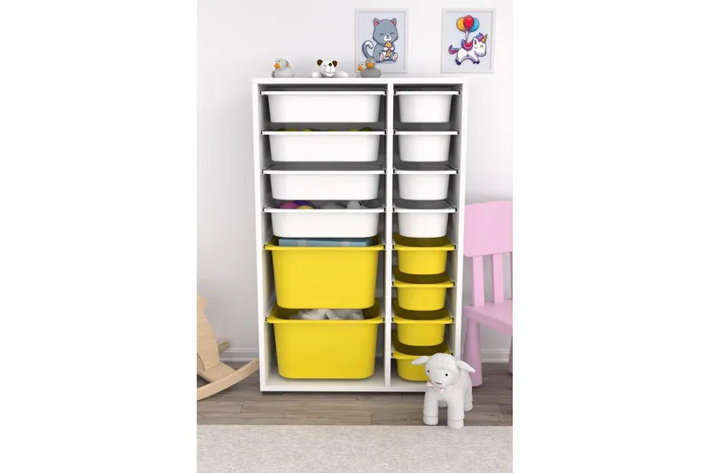 Flerfunktionsskåp Ravielwich (69,5 x 109 x 30 cm) Vit / Gul - Vit / Gul - Förvaring - Småförvaring - Förvaringslåda