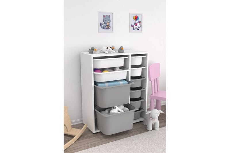 Flerfunktionsskåp Sosan K6B Vit / Grå - Vit / Grå - Förvaring - Småförvaring - Förvaringslåda