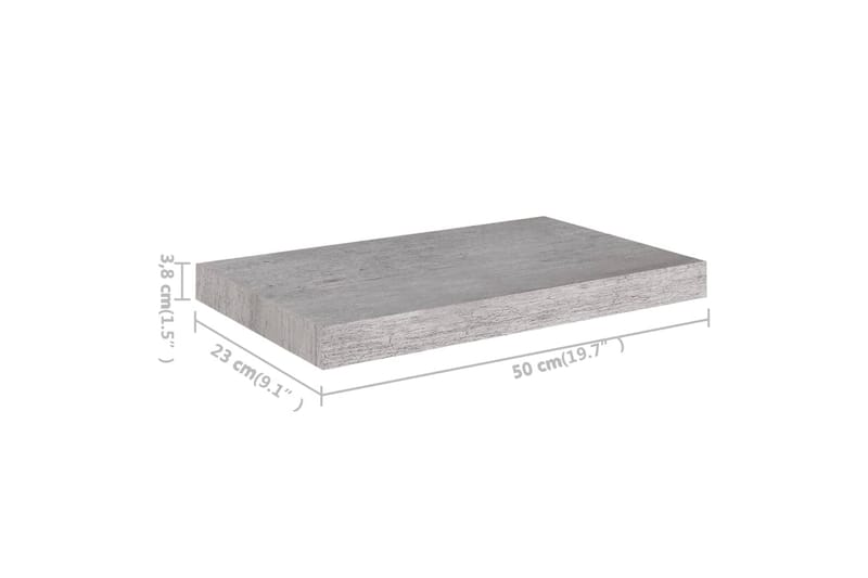 Svävande vägghyllor 2 st betonggrå 50x23x3,8 cm MDF - Betonggrå - Vägghylla - Väggförvaring