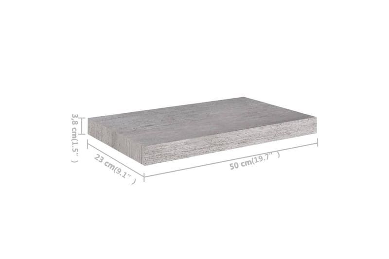 Svävande vägghyllor 4 st betonggrå 50x23x3,8 cm MDF - Betonggrå - Vägghylla - Väggförvaring