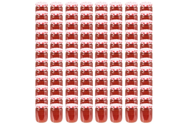 Syltburkar i glas med vita och röda lock 96 st 230 ml - Röd - Förvaringsburk - Småförvaring - Burkar & flaskor
