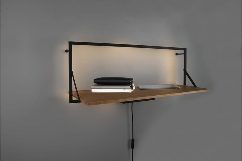 Vägghylla Leonie LED-belyst 90x30 cm Trä/Svart - Trä/Svart - Förvaring - Småförvaring - Väggförvaring